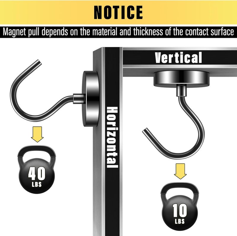 Junarter 6 Pack Black Metal Magnetic Hooks,40lb+ Heavy Duty Strong Magnets with Hooks for Cruise Ship Walls,Strong Magnetic Kooks Heavy Duty for Cruise Cabins,Hanging,Grill,Tool,Kitchen - Image 3